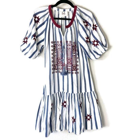 Figue Bria Blue Striped Cotton Shift Dress Size Large - Picture 1 of 7